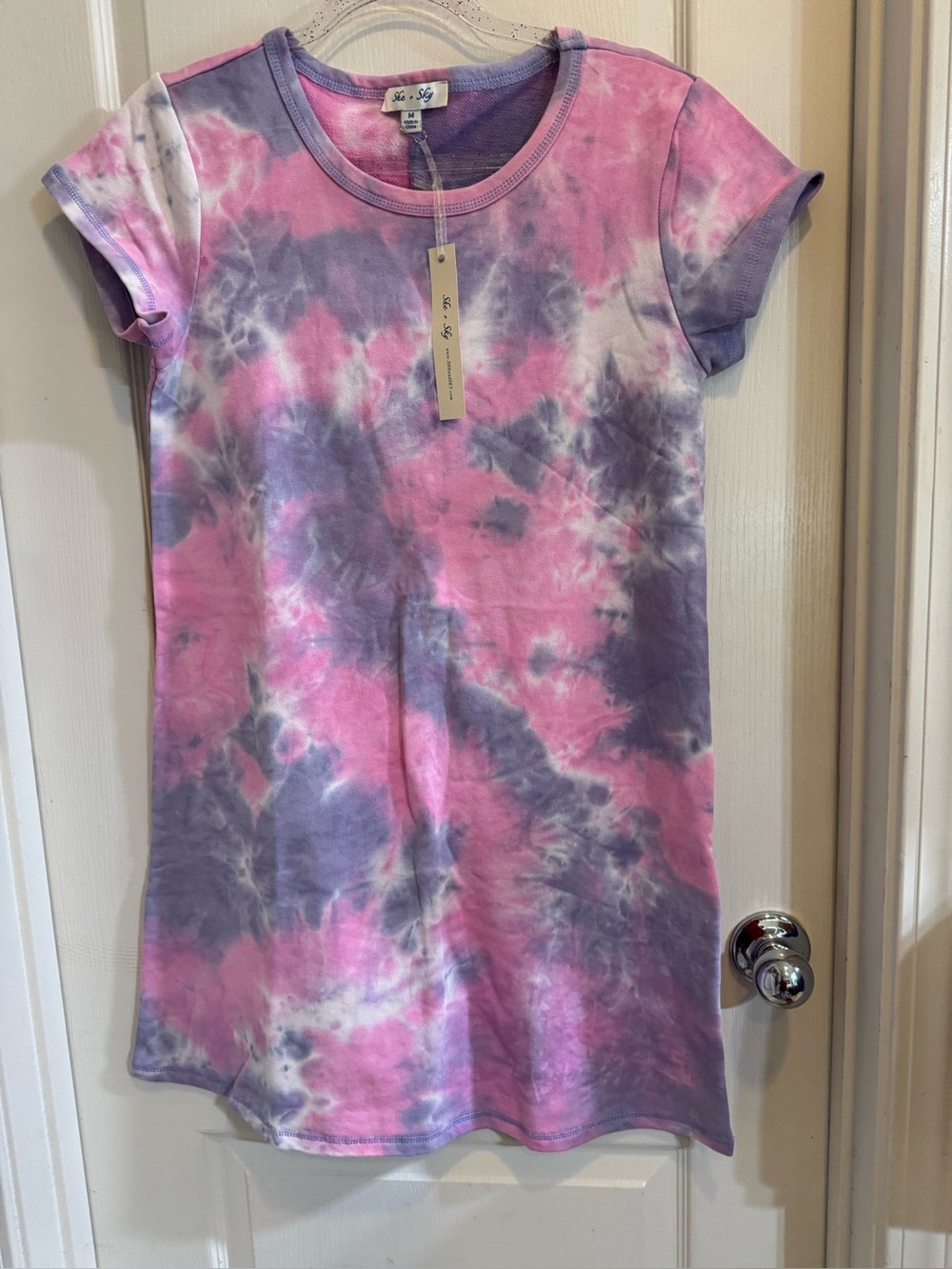 Tie -Dye Pink & Purple Short Sleeve Dress